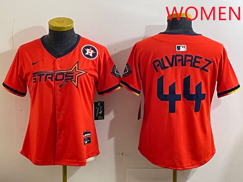 Women Houston Astros 44 Alvarez Orange Three generations Joint Name 2025 Nike MLB Jersey style 4126